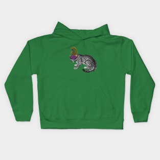 Mardi Gras Vintage Snow Leopard with Mask and Feather Kids Hoodie